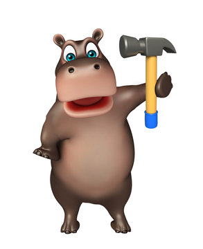 cute Hippo cartoon character  with hammer
