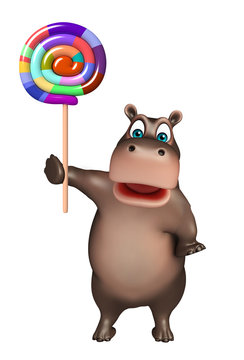 cute Hippo cartoon character  with lollypop