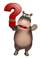 Hippo cartoon character with question sign