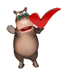 Hippo cartoon character with right sign