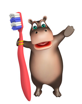 fun Hippo cartoon character with tooth brush