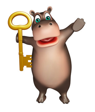 Hippo cartoon character with key
