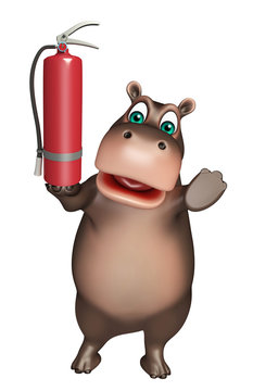 Hippo cartoon character with fire  extinguisher