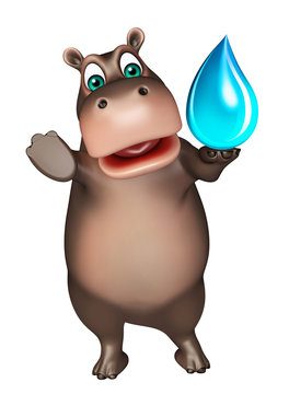 Hippo cartoon character with water drop