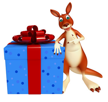fun Kangaroo cartoon character with giftbox