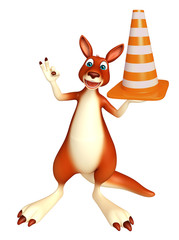 cute Kangaroo cartoon character with construction cone