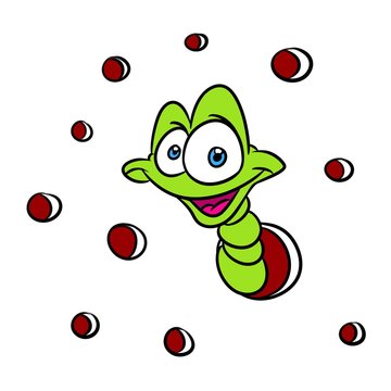 Worm insect animal cartoon illustration worm-eaten apple background