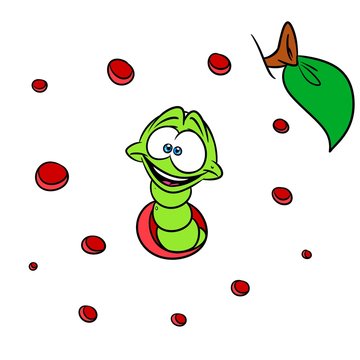 Worm insect animal cartoon illustration worm-eaten apple background