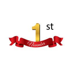 1 november golden calendar with red ribbon