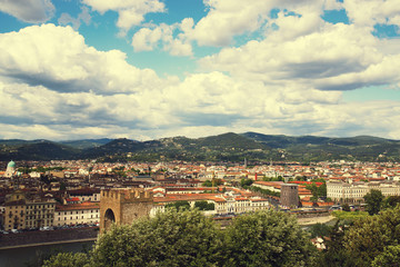 Florence panorama, Cathedral Santa Maria Del Fiore and Basilica di Santa Croce from Piazzale Michelangelo (Tuscany, Italy)