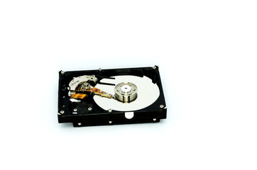 Broken hard disk in the white background