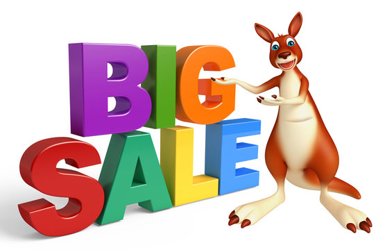 fun Kangaroo cartoon character with bigsale sign
