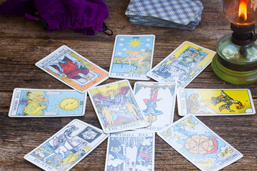 Fortunetelling with  Tarot cards - obrazy, fototapety, plakaty