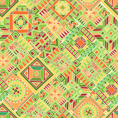 Seamless pattern of hand-drawn and colored abstract elements.
 Vector graphics.