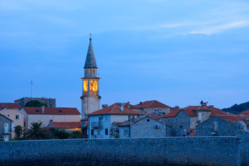 Mistery Evening in Old Town of Budva. Montenegro, Balkans, Europe.