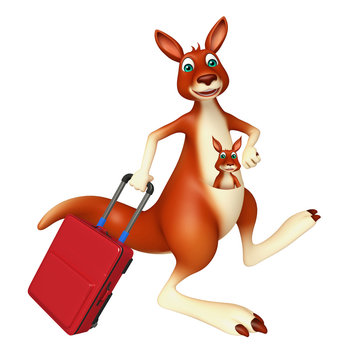 cute Kangaroo cartoon character with travel bag