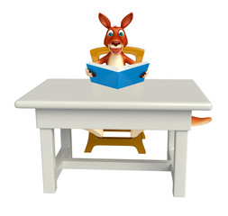 Kangaroo cartoon character with table and chair;book