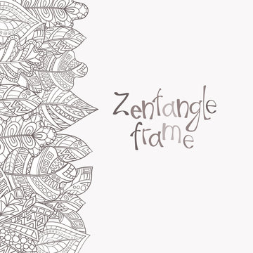 Decorative frame of hand-drawn leaves zentangl style.
 Monochrome range.