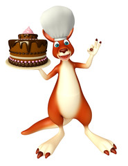 Kangaroo cartoon character  with cake and chef hat