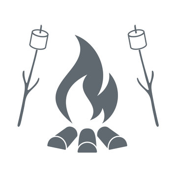 Fire and marshmellow icon on white background