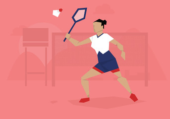 Illustration Of Female Badminton Player Competing In Event 