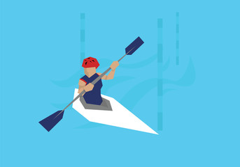 Illustration Male Canoeist Competing In Kayak Event 