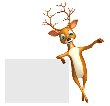 3d rendered illustration of Deer cartoon character with white board