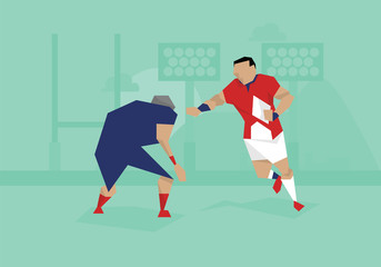 Illustration Of Male Soccer Rugby Competing In Match 
