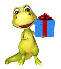 Fototapeta premium fun Dinosaur cartoon character with gift box