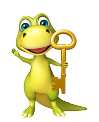 Dinosaur cartoon character with key