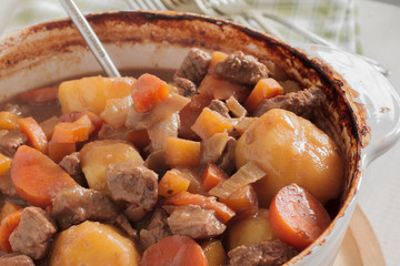 Hearty beef stew made with meat gravy and vegetables