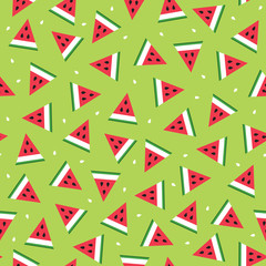 Seamless pattern of watermelon slices in the geometric style. Fresh summer fruit background. Vector illustration.