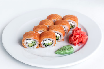 Tasty sushi on plate