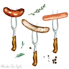 Fotobehang Watercolor Food Clipart - Sausages © nataliahubbert