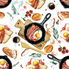 Watercolor Seamless pattern - Breakfast