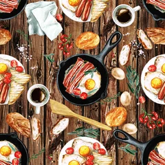 Rolgordijnen Watercolor Seamless pattern - Breakfast © nataliahubbert