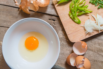 Ingredients for making omelets, Thailand style