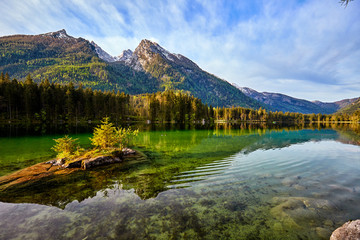 Fototapeta na wymiar turquoise water and scene of trees and Lake