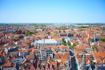 Fototapeta na wymiar View over Bruges / Beautiful old town of Bruges in Belgium