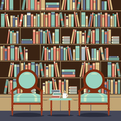 Reading Seats In Front Of A Bookcase.