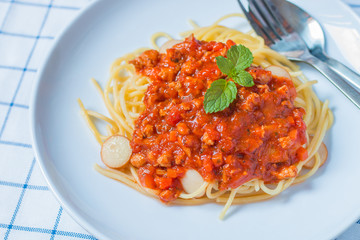 Chicken spaghetti with tomato sauce