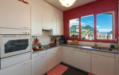 Interior of vintage apartment, nobody inside. kitchen