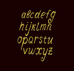 Alphabet Set.  Handwritten letters with golden glitter.