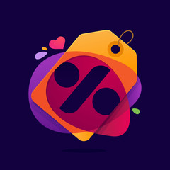 Percent logo with Sale tag heart and splashes.