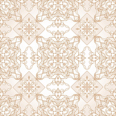 Vintage ornate beige seamless texture in Eastern style on white.