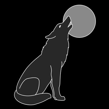 gray wolf silhouette howling full moon 