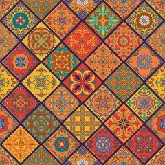 Vector seamless texture. Beautiful mega patchwork pattern for design and fashion with decorative elements