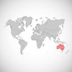 World map with the mark of the country. Australia. Vector illustration.