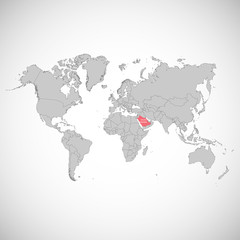 Fototapeta na wymiar World map with the mark of the country. Saudi Arabia. Vector illustration.