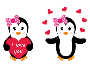 Obraz premium penguin girl with heart set